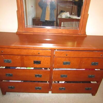 LOT 2  MISSION STYLE DRESSER WITH BEVELED MIRROR