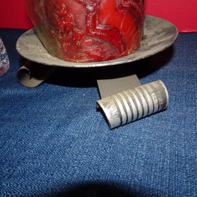 LOT 573.  VINTAGE CANDLE HOLDER AND CANDLE