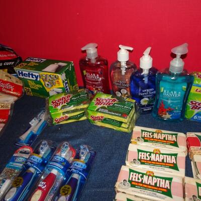 LOT 606. CLEANING SUPPLIES AND TOOTH BRUSHES