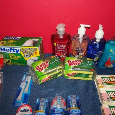 LOT 606. CLEANING SUPPLIES AND TOOTH BRUSHES