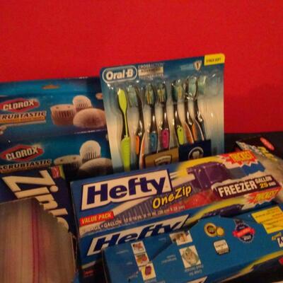 LOT 617. PLASTIC BAGS, TOOTH BRUSHES, MATCHES