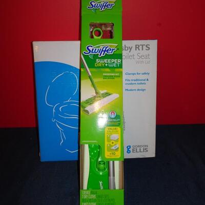 LOT 620. SWIFFER SWEEPER AND RAISED TOILET SEAT