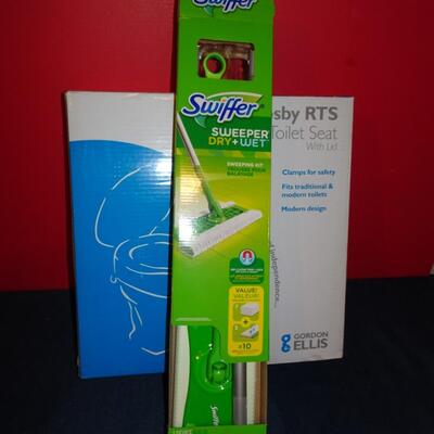 LOT 620. SWIFFER SWEEPER AND RAISED TOILET SEAT