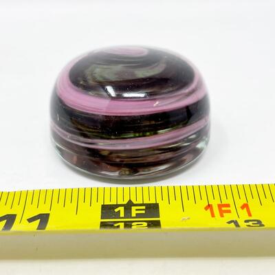 2â€ GLASS PURPLE SWIRL PAPERWEIGHT