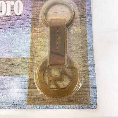 1989 MARLBORO â€œRAFTER Mâ€ BRASS & LEATHER KEYCHAIN - UNOPENED