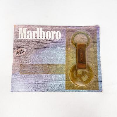 1989 MARLBORO â€œRAFTER Mâ€ BRASS & LEATHER KEYCHAIN - UNOPENED