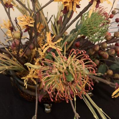 Metal Plant Stand w/ Faux Floral Arrangement in Metal Planter (DR-HS)