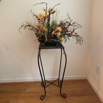 Metal Plant Stand w/ Faux Floral Arrangement in Metal Planter (DR-HS)