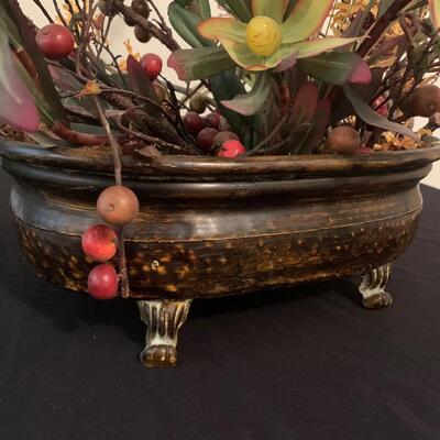 Metal Plant Stand w/ Faux Floral Arrangement in Metal Planter (DR-HS)