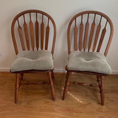 Two Wooden Windsor Dining Chairs w/ Sage Green Cushions (DR-HS)