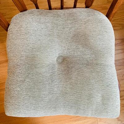 Two Wooden Windsor Dining Chairs w/ Sage Green Cushions (DR-HS)