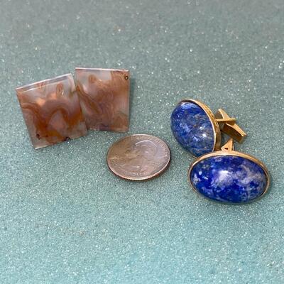 AA  GROUP OF VINTAGE STONE CUFF LINKS LAPIS ONYX