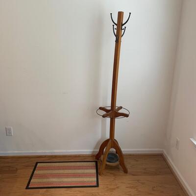 H. T. Cushman Coat Rack w/ Umbrella Stand & Woven Floor Mat (DR-HS)