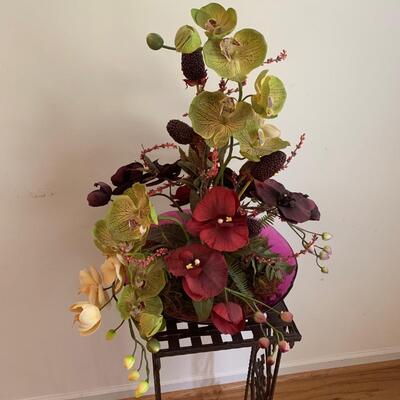 Faux Orchid Arrangement w/ Ornate Metal Stand (DR-HS)