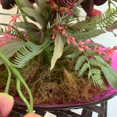 Faux Orchid Arrangement w/ Ornate Metal Stand (DR-HS)