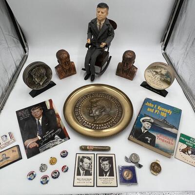 Lot of Vintage 1960s JFK Collectibles Ephemera Buttons and Coin Banks