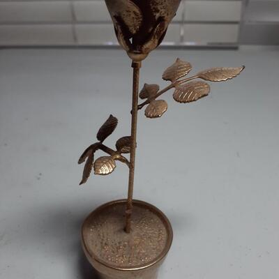 Vintage brass and metal 6in tall Rose