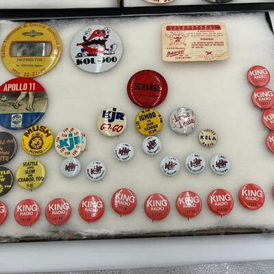 Lot of Vintage Radio Broadcasting and Entertainment Buttons and Pin-Backs