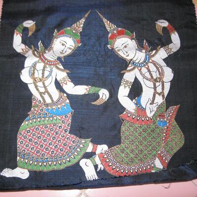 MS 2 Silk Screen Prints on Fabric From Thailand Budist Dancers Musician