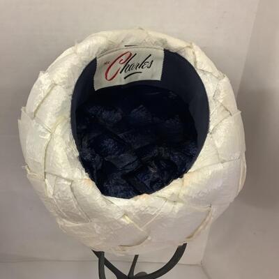1046 Vintage Blue and White Woven Women's Hat by Mr. Charles