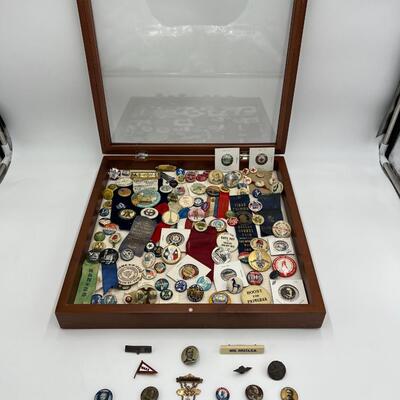 Rare Large Lot of Antique Buttons Ribbons Pins and Pin Backs from 1890s to 1940s