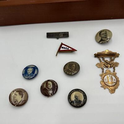 Rare Large Lot of Antique Buttons Ribbons Pins and Pin Backs from 1890s to 1940s
