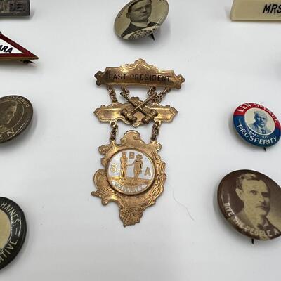 Rare Large Lot of Antique Buttons Ribbons Pins and Pin Backs from 1890s to 1940s