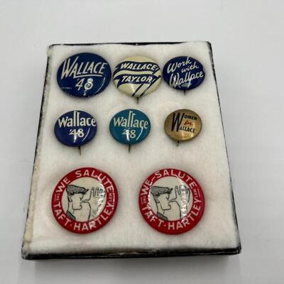 Lot of 8 Henry Taylor Wallace Taft Hartley 1948 For President Buttons