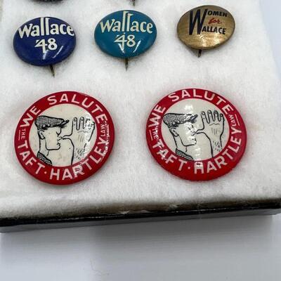 Lot of 8 Henry Taylor Wallace Taft Hartley 1948 For President Buttons