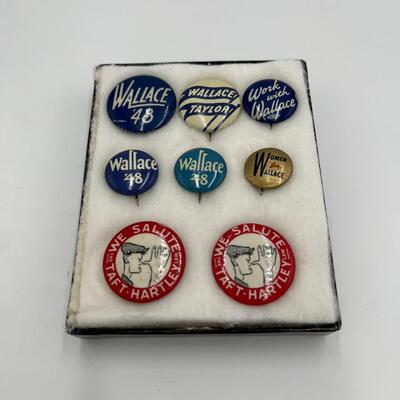 Lot of 8 Henry Taylor Wallace Taft Hartley 1948 For President Buttons