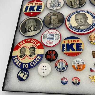 Lot of Vintage Ike Dwight E Eisenhower Buttons Pins Ribbons and Stamps