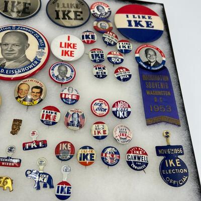 Lot of Vintage Ike Dwight E Eisenhower Buttons Pins Ribbons and Stamps