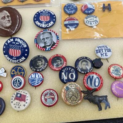 Lot of Antique Political Buttons and Pins