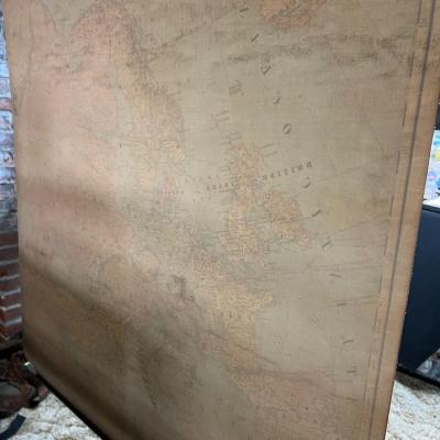 1898 Antique Rand McNally & Co Map of Europe in Original Wood Pull-Down Case