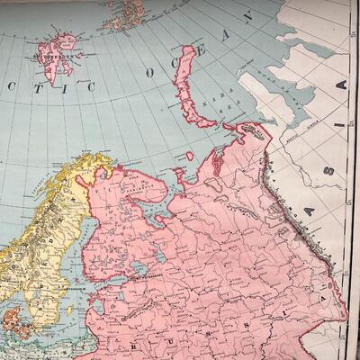 1898 Antique Rand McNally & Co Map of Europe in Original Wood Pull-Down Case