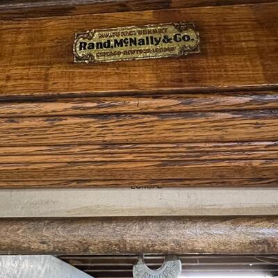 1898 Antique Rand McNally & Co Map of Europe in Original Wood Pull-Down Case