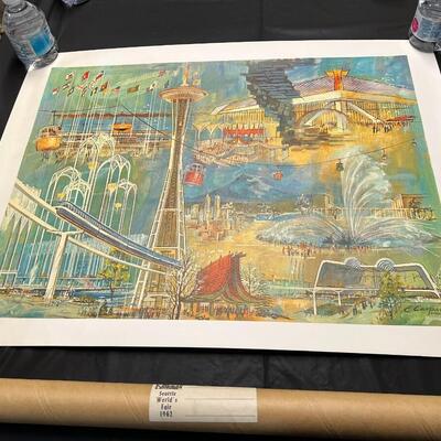 Lot of 2 Vintage Seattle Posters incl Signed Starbucks 25th Anniversary and 1962 World's Fair