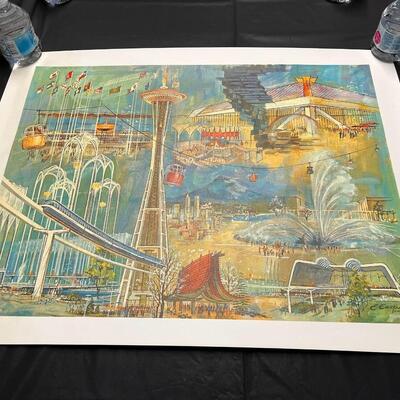 Lot of 2 Vintage Seattle Posters incl Signed Starbucks 25th Anniversary and 1962 World's Fair