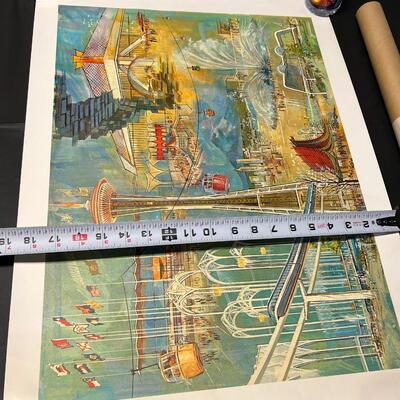 Lot of 2 Vintage Seattle Posters incl Signed Starbucks 25th Anniversary and 1962 World's Fair