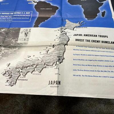 1945 News Map for the Armed Forces of WW2 American Troops and Japan