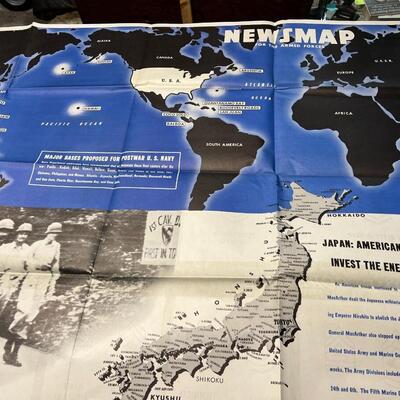1945 News Map for the Armed Forces of WW2 American Troops and Japan
