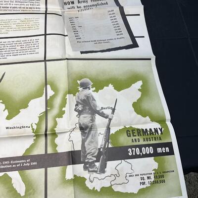 Antique 1945 World War 2 Two-Sided News Map Poster