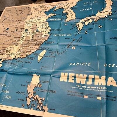 Antique 1945 Newsmap Poster 0f WW2 V-E Day plus 5 Weeks of Military Events