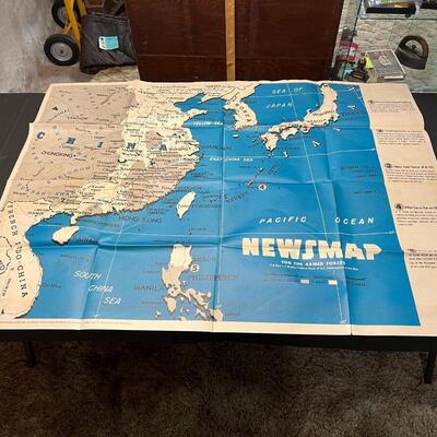 Antique 1945 Newsmap Poster 0f WW2 V-E Day plus 5 Weeks of Military Events