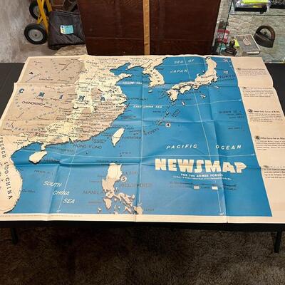 Antique 1945 Newsmap Poster 0f WW2 V-E Day plus 5 Weeks of Military Events