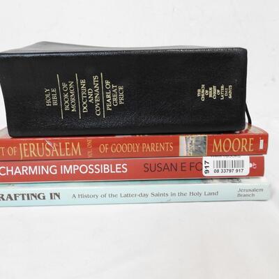Christian/Inspiration Lot: Savior Statue, Books, Sheet Music, Mouse Pad, Basket