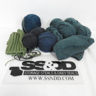Yarn: Various Shades of Green/Blue, Unfinished Projects