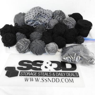Yarn: Black, Variegated Various Shades Of Grey, 1 Unfinished Project