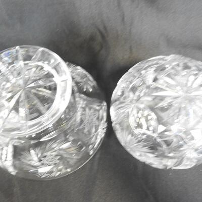 Crystal "Pinwheel" Design Candy Dish w/Lid, & Small Flower Vase, Good Condition