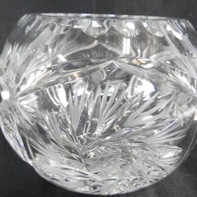 Crystal "Pinwheel" Design Candy Dish w/Lid, & Small Flower Vase, Good Condition